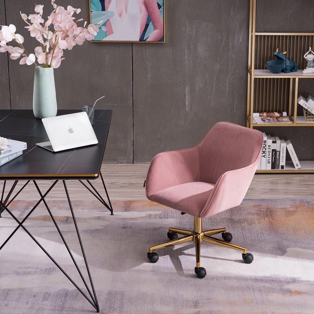 ベルベットピンクチェア Pink Modern Velvet Material Adjustable Height 360° Office Chair