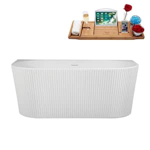 59 in. x 29 in. Acrylic Freestanding Soaking Bathtub in Glossy White With Glossy White Drain, Bamboo Tray