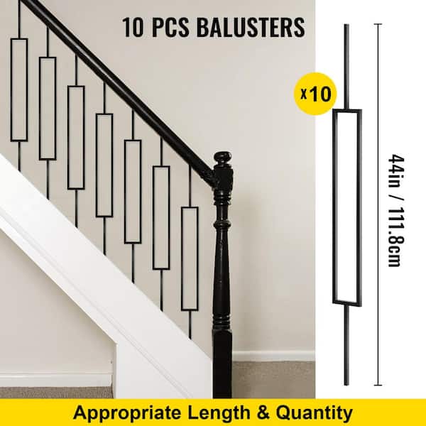 VEVOR 44 in. x 0.5 in. Deck Balusters Metal Deck Spindles Iron Staircase Baluster Black Baluster for Outdoor (10-Pack)