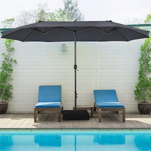 15 ft Double-Sided Patio Umbrella Market Twin Umbrella w/Enhanced Base Grey