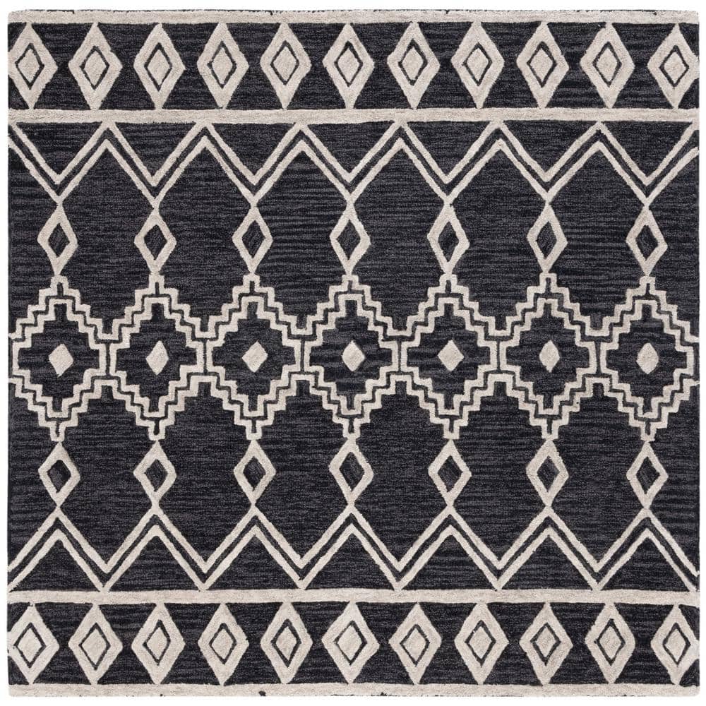 Ivory Abstract Hand-Tufted Wool 6' Square Area Rug