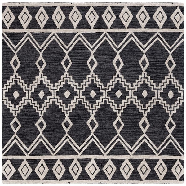 SAFAVIEH Abstract Black/Ivory 6 ft. x 6 ft. Chevron Tribal Square Area Rug