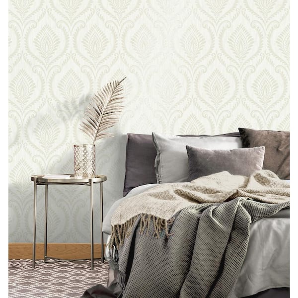 Estelle Dove Damask Metallic Non-pasted Vinyl Wallpaper