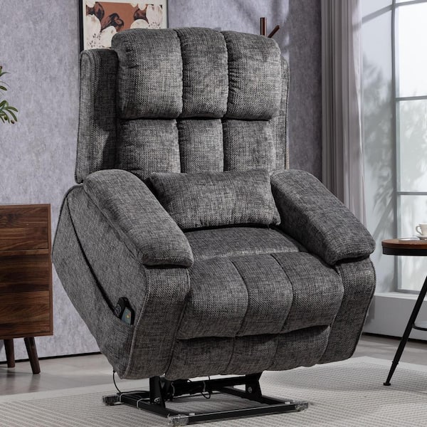 Grey1 Dual OKIN Motor Chenille Power Lift Recliner with Pull-Out Storage, Massage and Heating