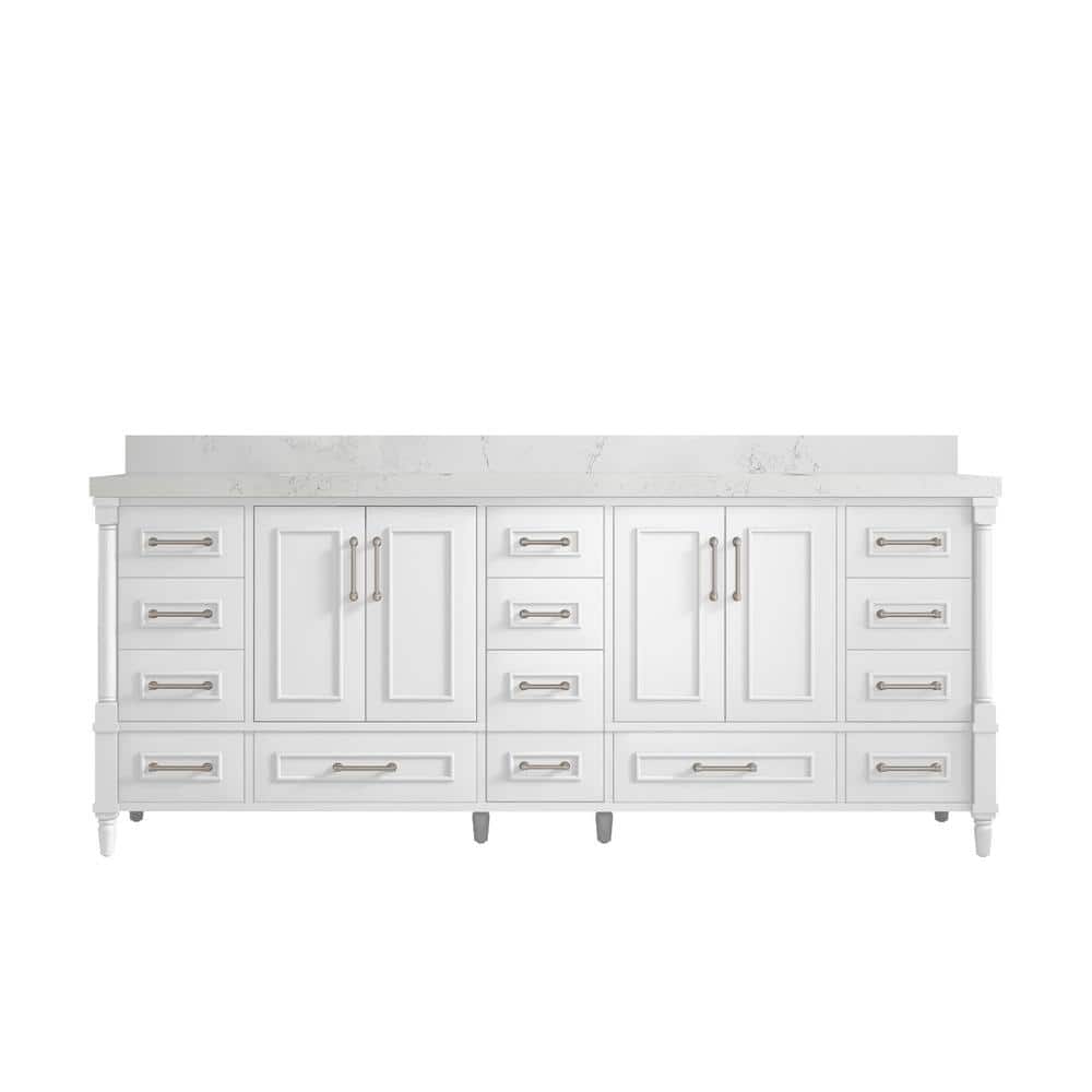 Hudson 84 in. W x 22 in. D x 36 in. H Double Sink Bath Vanity in White with 2 in Empira Quartz Top price history on PriceWatchPro