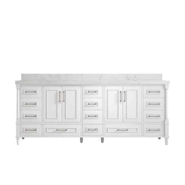 Willow Collections Hudson 84 in. W x 22 in. D x 36 in. H Double Sink Bath Vanity in White with 2 in Empira Quartz Top