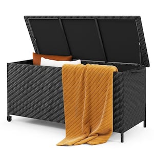 85 Gal. Tightly-Woven Rattan with Polyester Liner Universal Wheels and Gas Strut Black Deck Box