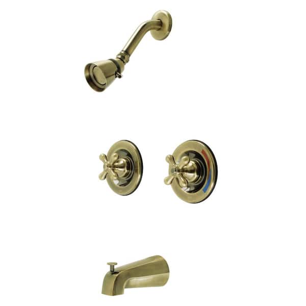 Kingston Brass Vintage Double Handle 1-Spray Tub and Shower Faucet 2 GPM with Corrosion Resistant in. Antique Brass