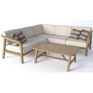 Orleans Eucalyptus Outdoor Right and Left Bench Lounge with Almond Cushions