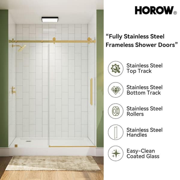 56 in. - 60 in. W x 76 in. H Sliding Frameless Shower Door in Brushed Golden with 5/16 in. (8 mm) Cleancoat Glass