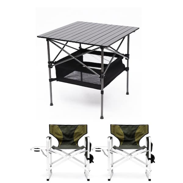 Kahomvis Outdoor Portable Folding Aluminum Picnics Camping Table and Chairs (Set of 3)