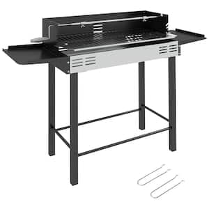 26.75 in. BBQ Rotisserie Charcoal Grill in Black, Charcoal Split Roaster for Chicken or Turkey with 3-Level Grill Grate