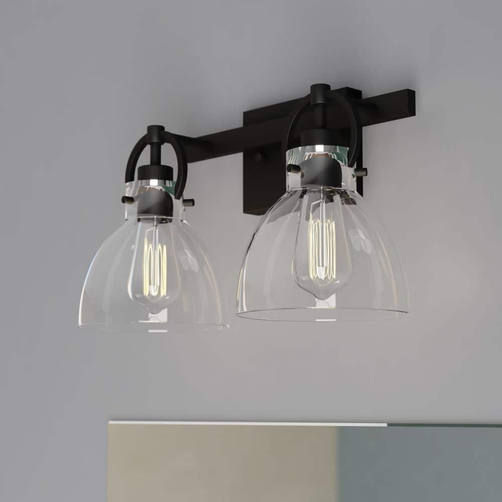 Matte Black Steel 2-Light Dimmable Vanity Fixture