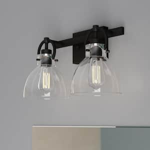 Ogden 16.5 in. W 2-Light Contemporary Black Bathroom Vanity Light Fixture Clear Glass