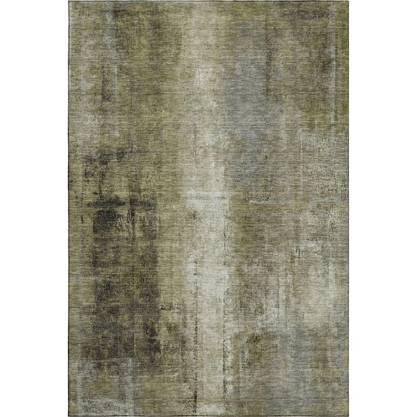 Mayfield Premium Machine Washable Abstract AMF1980 Olive 5 ft. x 7 ft. 6 in. Area Rug