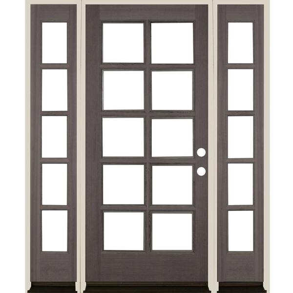Krosswood Doors 64 in. x 80 in. French LH Full Lite Clear Glass Grey Stain Hemlock Prehung Front Door with DSL