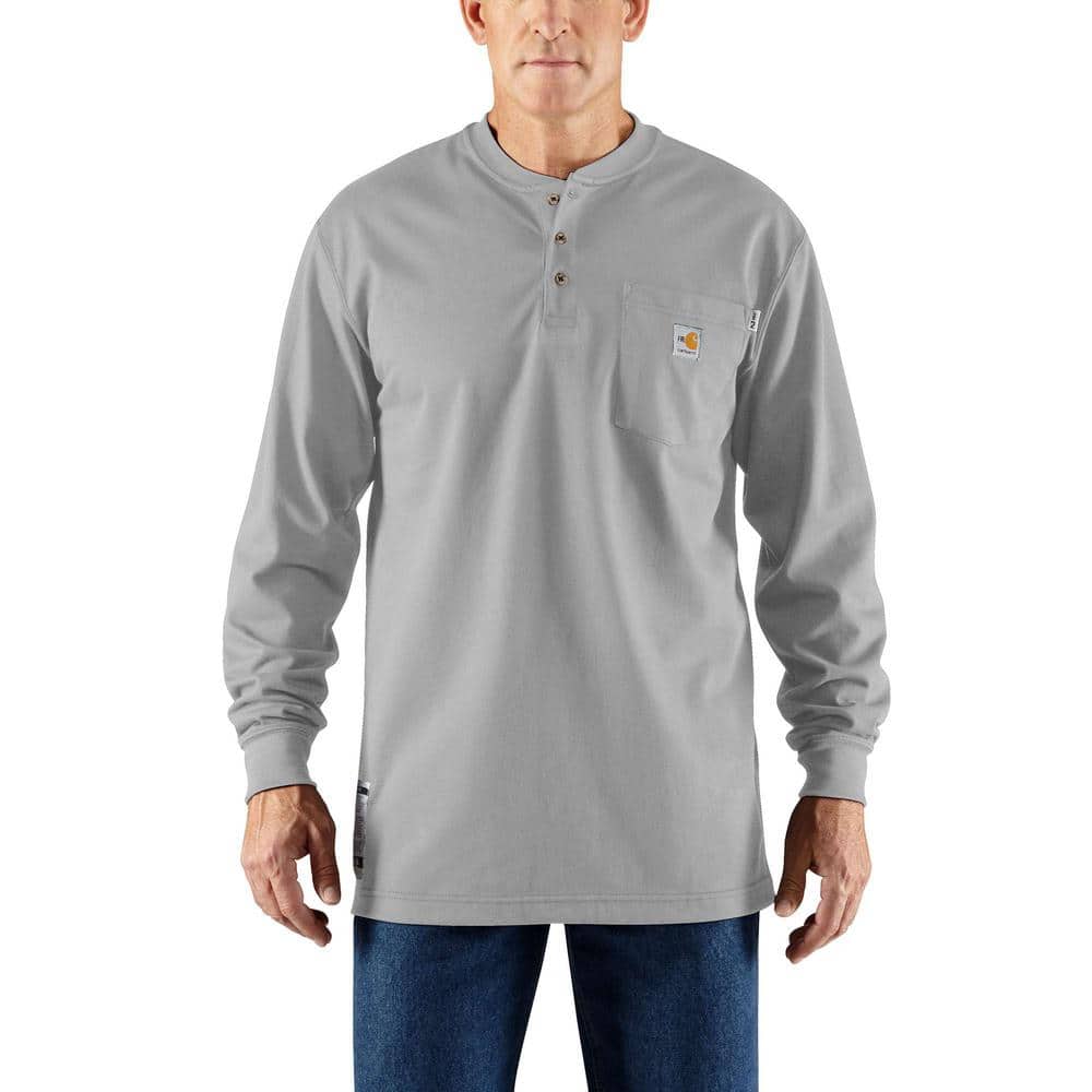 Carhartt Men's Regular X-Large Light Gray FR Force Cotton Long Sleeve  Henley 100237-051 - The Home Depot