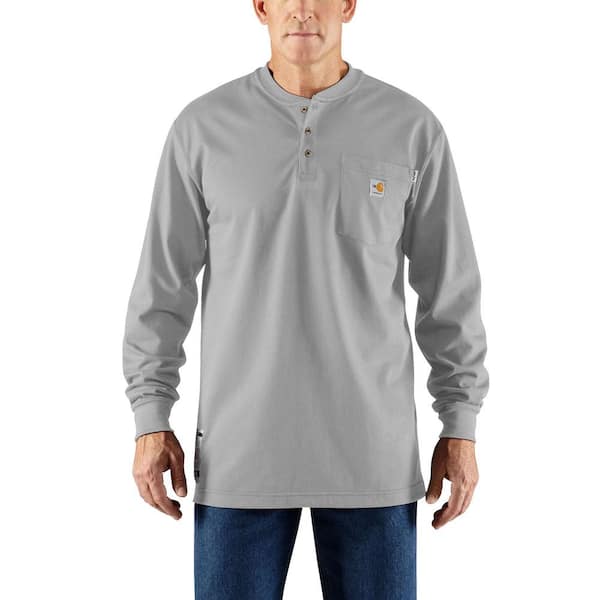 Carhartt Men's Regular Large Light Gray FR Force Cotton Long Sleeve Henley