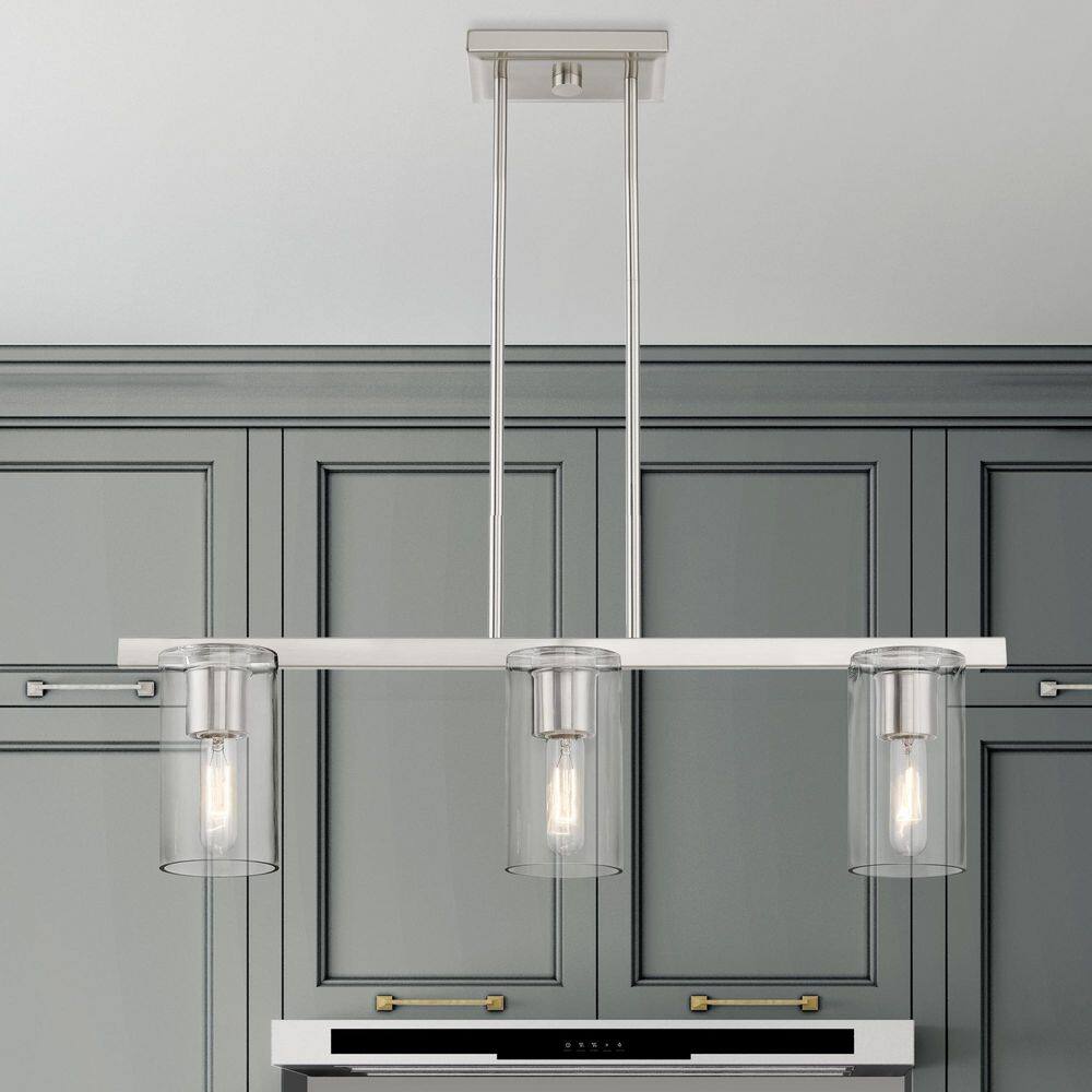 Clarion Brushed Nickel 3-Light Linear Chandelier with Clear Glass