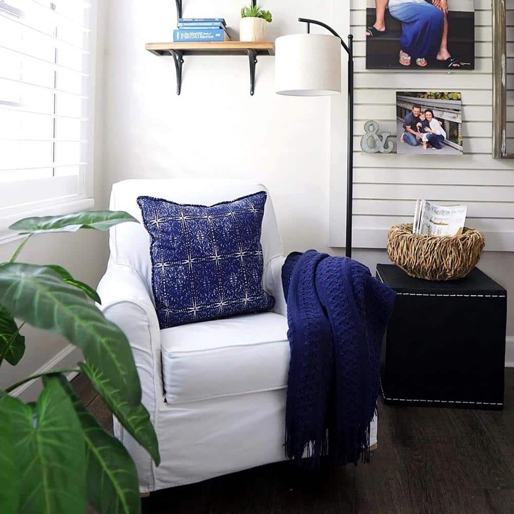 Classic Black Arc LED Floor Lamp with Tan Drum Shade