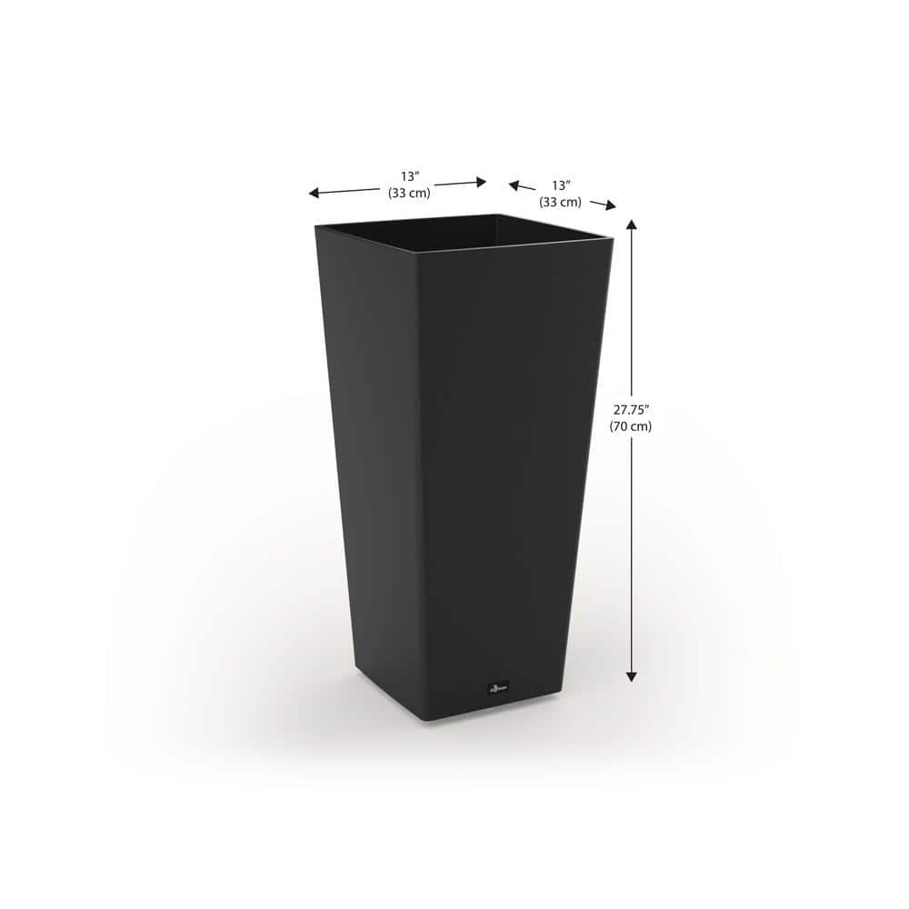 Tall Black Composite Resin Outdoor Square Planter with Shelf Insert