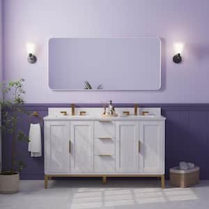 60 in. W x 28 in. H Rectangular Aluminum Framed Wall-Mounted Bathroom Vanity Mirror in White