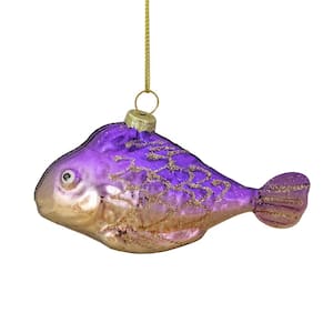 4 in. Purple and Gold Glass Fish Christmas Ornament