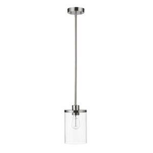 Bellevue 1-Light 5.9 in. Wide Brushed Nickel Pendant Light with Clear Glass Shade