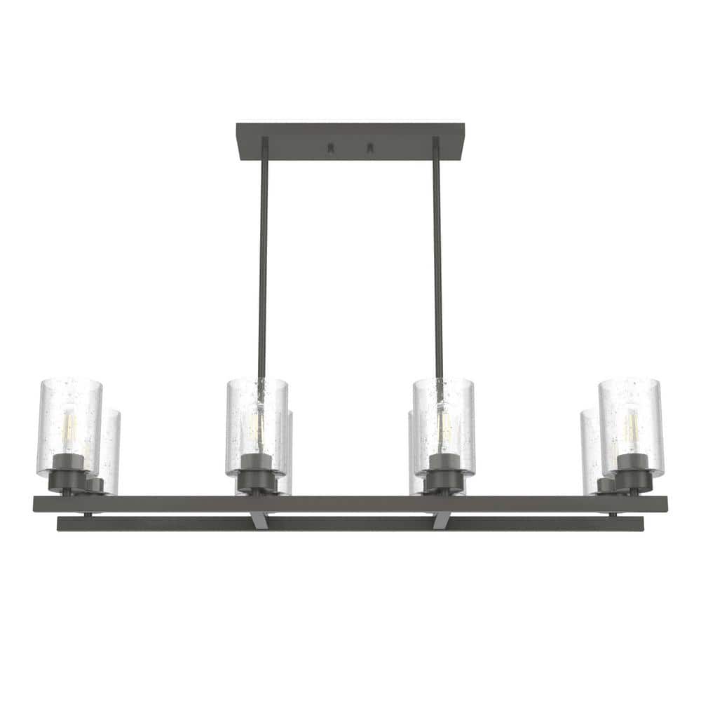 Noble Bronze 40" Linear Chandelier with Seeded Glass