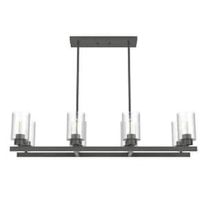 Hartland 8 Light Noble Bronze Linear Chandelier with Seeded Glass Shades Dining Room Light