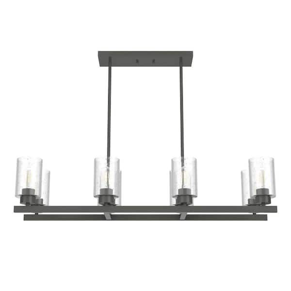 Hartland 8 Light Noble Bronze Linear Chandelier with Seeded Glass Shades Dining Room Light