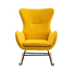 Yellow Velvet Fabric Padded Seat Rocking Chair With High Backrest And Armrests