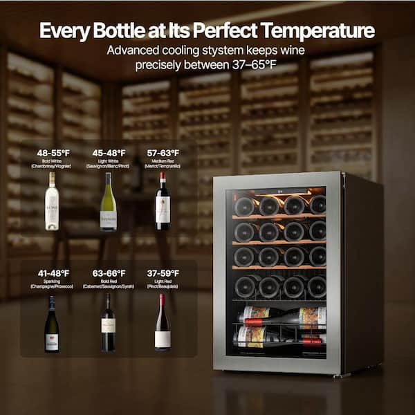 Single Zone 22-Bottle Freestanding Wine Cooler Fridge Cellar Cooling Unit in Stainless Steel with Trimless Front Door