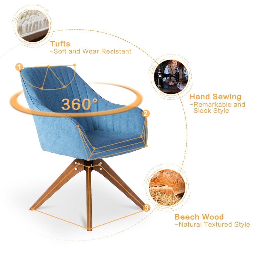 Mid-Century Light Blue Swivel Accent Chair with Beech Wood Legs