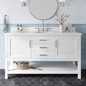 Bayhill 60 in. Single Sink Freestanding Bathroom Vanity in White with Pure White Quartz Top