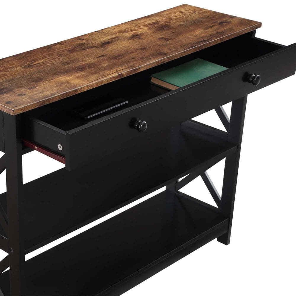 Oxford Barnwood Console Table with Drawer and Shelves