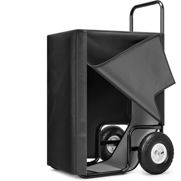 14. 3 in. W Heavy Duty Steel Indoor/Outdoor Firewood Rack Cart with Cover