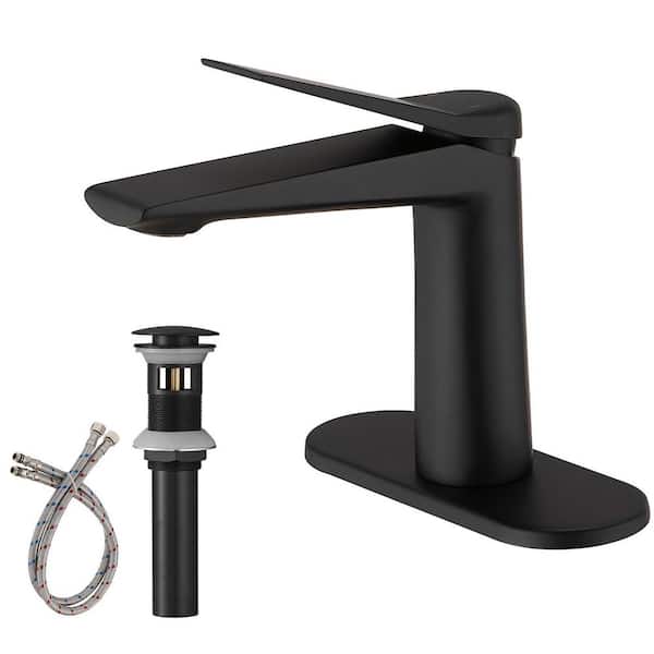 HOMEMYSTIQUE Single Handle Single Hole Bathroom Faucet in Matte Black