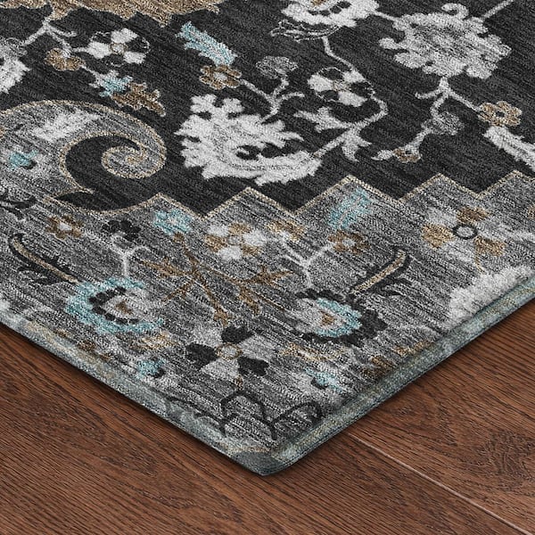 Mayfield Premium Machine Washable Abstract AMF2564 Black 10 ft. x 14 ft. Area Rug