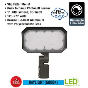 250-Watt Equivalent 12 in. 11700 Lumens Bronze Outdoor Integrated LED Flood Light Slip Fitter Photocell Security Light