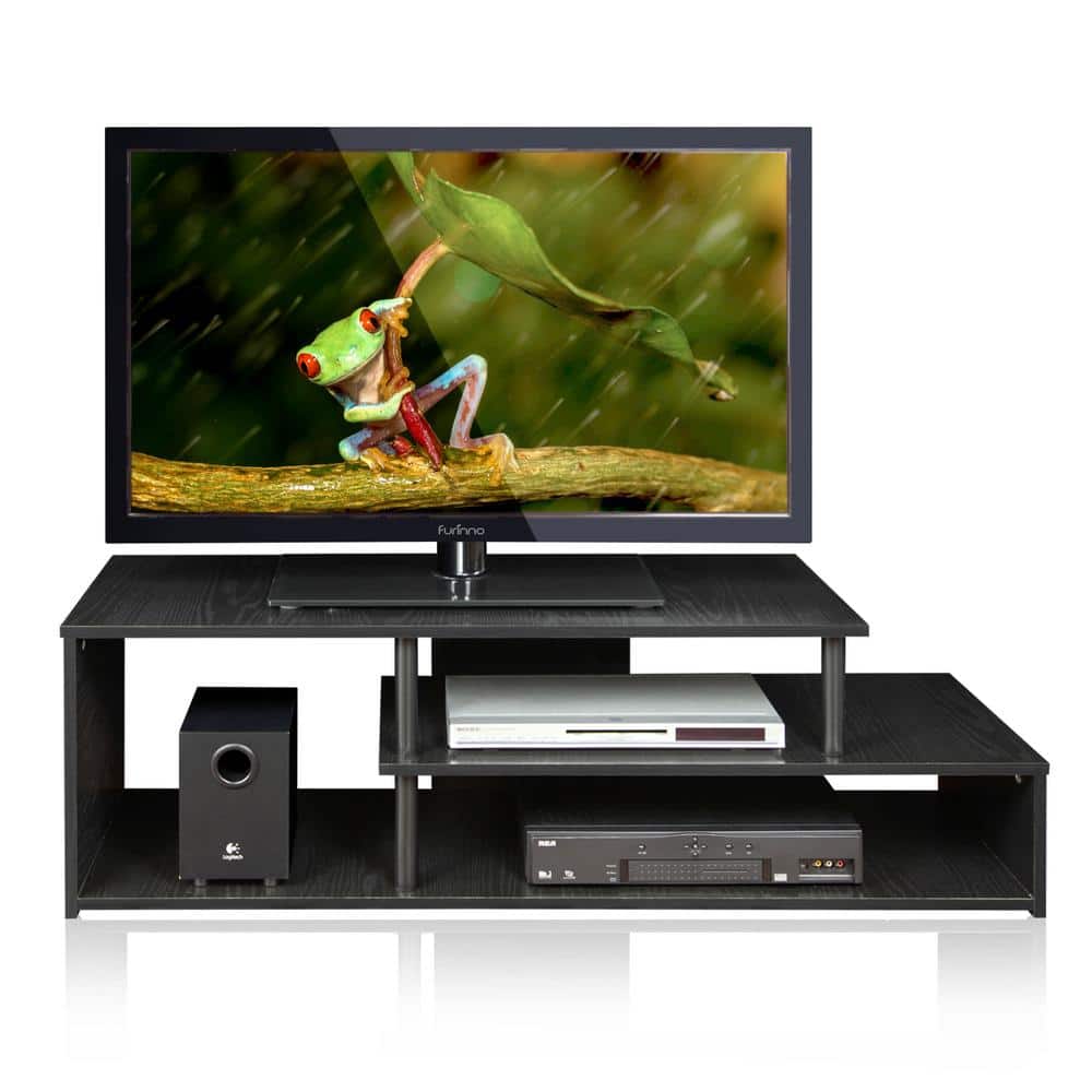 Black Geometric Design Low Rise TV Stand with Shelves