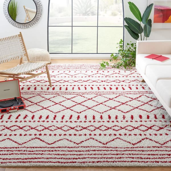Arizona Shag Ivory/Red 8 ft. x 10 ft. Geometric Lodge Area Rug
