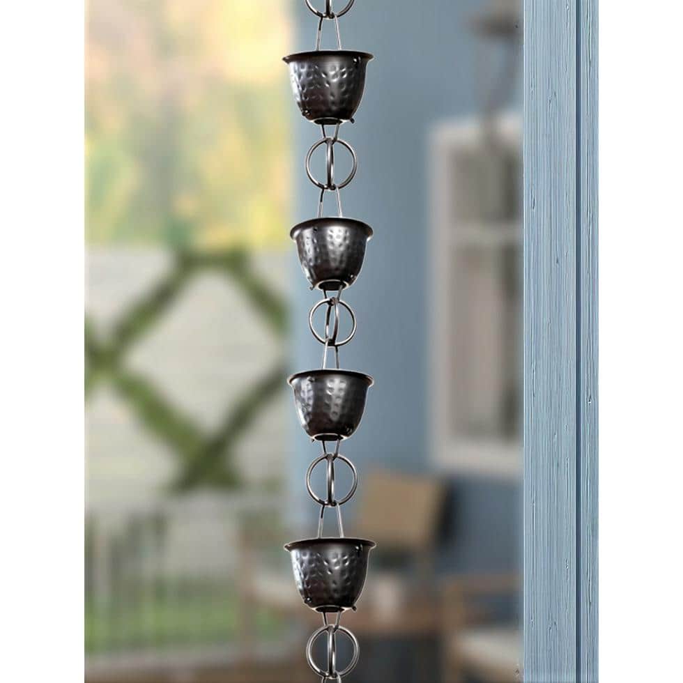 Black Hammered Aluminum Rain Chain with Large Cups, 8.5 ft
