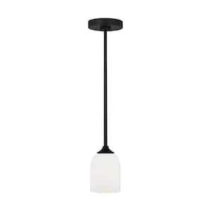 Emile 1-Light Midnight Black Mini Pendant Light with Etched White Glass Shade