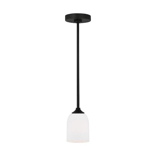 Generation Lighting Emile 1-Light Midnight Black Mini Pendant Light with Etched White Glass Shade