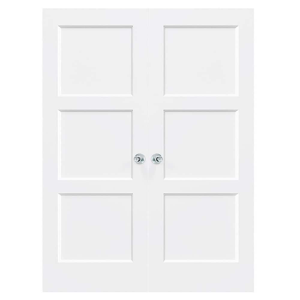 60 in. x 80 in. 3-Panel, Hollow Core, Composite, White Primed, Interior Door Slab with Silver Sphere Doorknob price history on PriceWatchPro