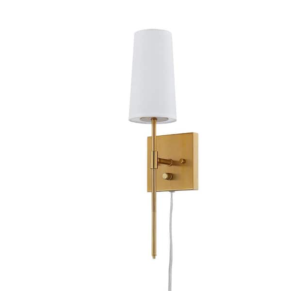 Home Decorators Collection Anselm 1 Light Aged Brass Wall Sconce with Fabric Shade