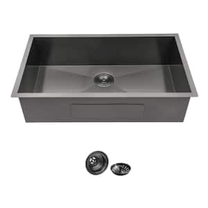 30 x 18 in. Gunmetal Black Undermount 16-Gauge Stainless Steel Single Bowl Kitchen Sink with Strainer