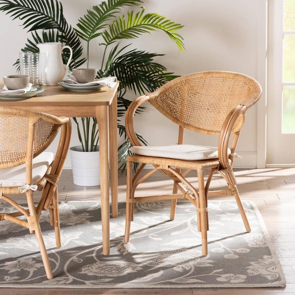 Varick Natural Brown Rattan Arm Chair with Foam Cushion