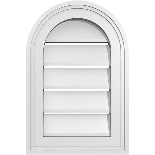 Ekena Millwork 12 in. x 18 in. Round Top White PVC Paintable Gable Louver Vent Functional
